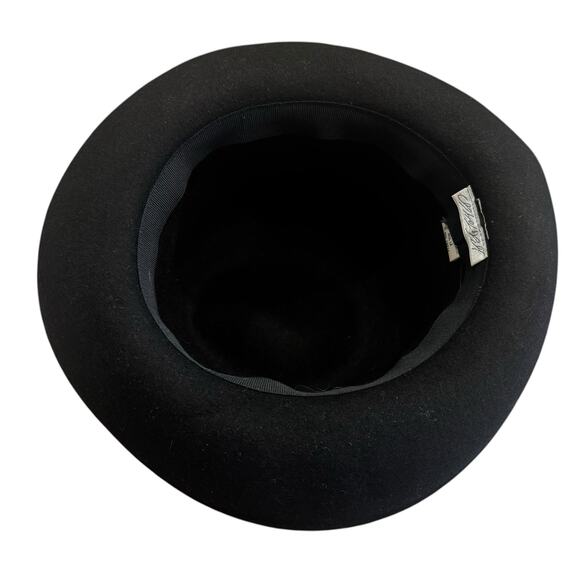 Vintage 80s Lord & Taylor Italian Wool Black Bucket Hat Velvet Rosette S/M main image 9